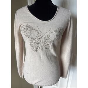 Zadig & Voltaire beige Cashmere Butterfly Embellished Long Sleeve Sweater Size S